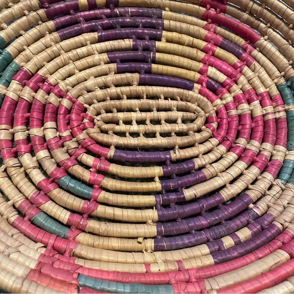 Vintage woven rattan basket‎ wall decor colorful boho granola for